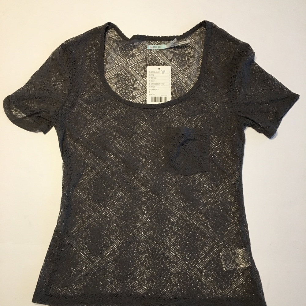 Kimchi Blue Small Sheer Black Top Short Sleeves